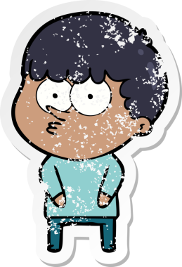 Bir insan tarafından çizilmiş, sıkıntılı bir çizgi film çıkartması.