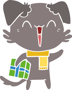 Bir insan tarafından çizilmiş küçük düz renkli çizgi film köpeği.