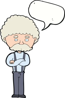 Bir insan tarafından çizilmiş konuşma balonu olan yaşlı bir adam.