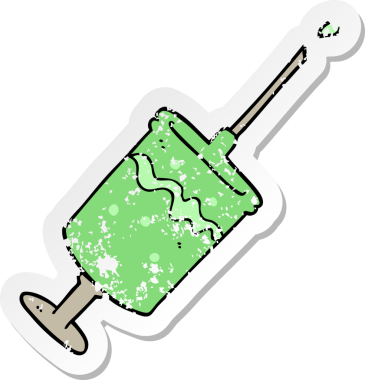 Bir insanın çizdiği şırınga iğnesinin sıkıntılı çıkartması.