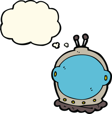 Bir insan tarafından çizilmiş düşünce baloncuklu astronot kaskı.