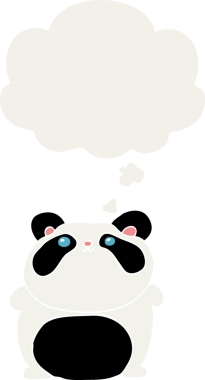 Düşünce baloncuğu olan karikatür panda insan tarafından çizilmiş.