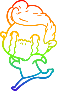 Gökkuşağı gradyan çizimi bir insan tarafından çizilmiş ağlayan bir karikatür adamı çiziyor.