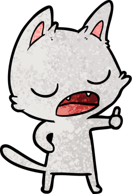 Bir insan tarafından çizilmiş konuşan kedi çizgi filmi.