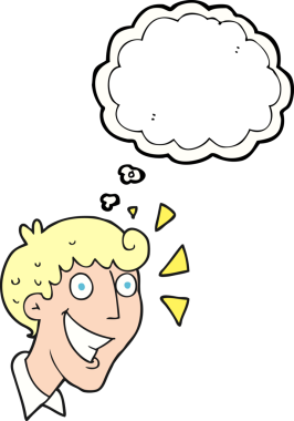 Serbest çizim düşünce balonu karikatürü bir insan tarafından çizilmiş heyecanlı bir adam