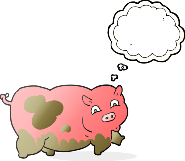 Bir insan tarafından çizilmiş serbest çizim balon çizgi film domuzu.