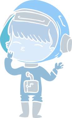 Düz renkli çizgi film meraklısı astronot bir insan tarafından çizilmiş.