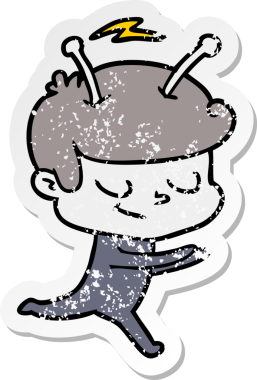 Bir insan tarafından çizilen dost canlısı bir uzay adamının sıkıntılı çıkartması.