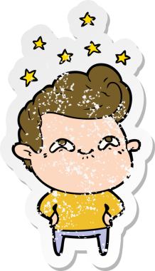 Bir insan tarafından çizilmiş heyecanlı bir karikatür çıkartması.