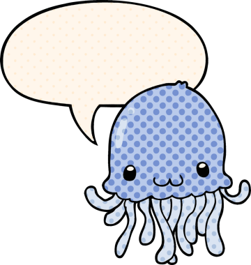 Bir insan tarafından çizilmiş çizgi roman tarzında konuşma balonu olan denizanası çizgi filmi.