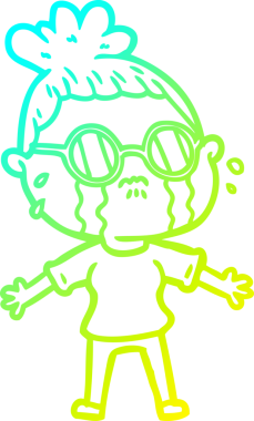 Bir insan tarafından çizilmiş gözlüklü, ağlayan bir karikatür çizimi.