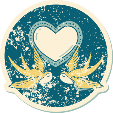 Kederli sembolik dövme stili kırlangıçlar ve bir insan tarafından çizilmiş kalp.