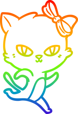 Gökkuşağı gradyan çizgisi bir insan tarafından çizilmiş şirin bir çizgi kedi çizimi