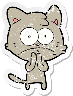 Bir insan tarafından çizilmiş gergin bir kedinin sıkıntılı çıkartması.