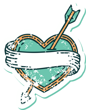 Bir insan tarafından çizilmiş ok kalp ve pankartın sembolik dövmeli görüntüsü