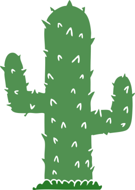 Bir insan tarafından çizilmiş düz renk çizgi film kaktüsü.