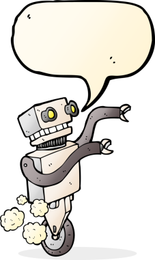 Bir insan tarafından çizilmiş konuşma balonlu komik robot.