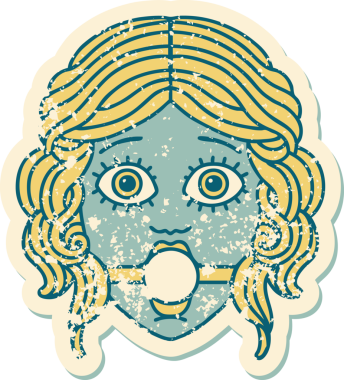 İkonik sıkıntılı dövme stili kadın yüzü bir insan tarafından çizilmiş bir top şakası.