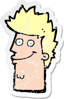 Bir insan tarafından çizilmiş mutlu bir adamın karikatür yapıştırması.