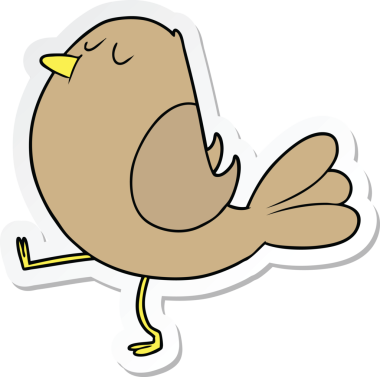 Bir insan tarafından çizilmiş çizgi film kuşunun çıkartması.