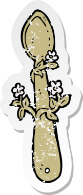 Bir insan tarafından çizilmiş tahta bir kaşığın gerilmiş çıkartması.