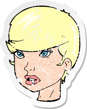 Bir insan tarafından çizilmiş bir karikatürün gerilimli retro yapıştırması.