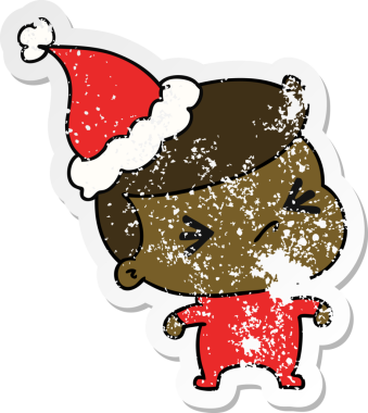 Bir insan tarafından çizilmiş Kawai çocuğunun, sıkıntılı yılbaşı çıkartması.