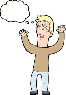 Bir insan tarafından çizilmiş düşünce baloncuğu olan kızgın bir adam.