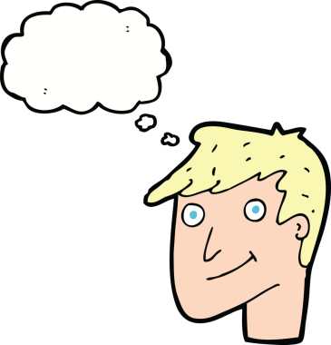 Bir insan tarafından çizilmiş düşünce balonlu mutlu adam çizgi filmi.