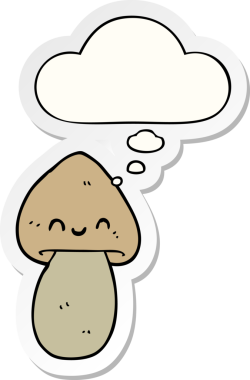 Düşünce baloncuklu mantar insan tarafından çizilmiş bir çıkartma.