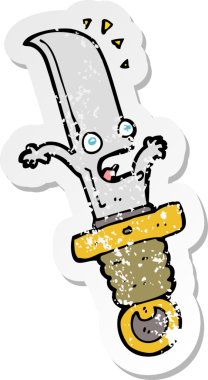 Bir insan tarafından çizilmiş korku dolu bir bıçağın gerilmiş çıkartması.