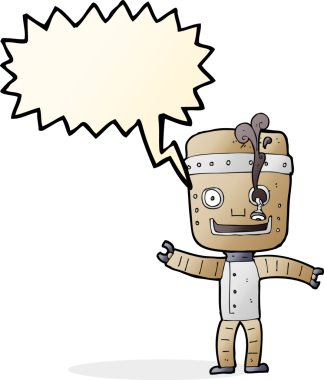 Bir insan tarafından çizilmiş komik, yaşlı bir robot.