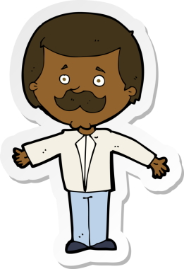 Çizgi filmdeki bıyıklı adamın çıkartması. Kolları bir insan tarafından çizilmiş.