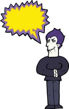 Bir insan tarafından çizilmiş, konuşma balonu olan bir vampir.