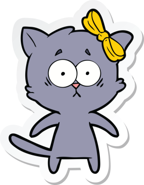 Bir insan tarafından çizilmiş çizgi film kedisinin çıkartması.