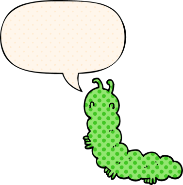 Çizgi roman tarzında konuşan bir tırtıl insan tarafından çizilmiş.