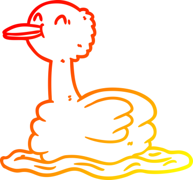 Bir insan tarafından çizilen yüzen ördeğin sıcak eğimli çizgisi