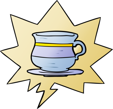 bir insan tarafından çizilmiş yumuşak eğimli konuşma baloncuklu eski çay fincanı.