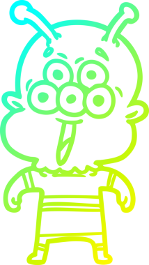 Bir insan tarafından çizilen mutlu çizgi film uzaylısının soğuk gradyan çizgisi