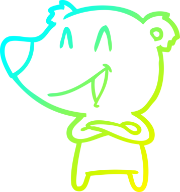 Bir insan tarafından çizilmiş kollarını kavuşturmuş, gülen bir ayının soğuk çizgi çizimi.