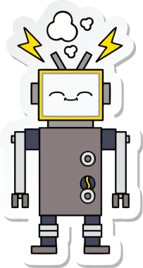 Bir insan tarafından çizilmiş şirin çizgi film robotunun çıkartması.