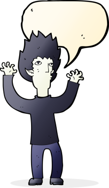 Bir insan tarafından çizilmiş, konuşma balonu olan bir vampir.