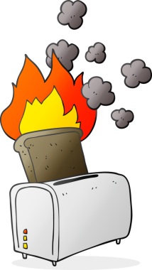 Bir insan tarafından çizilmiş karikatür yanmış tost.