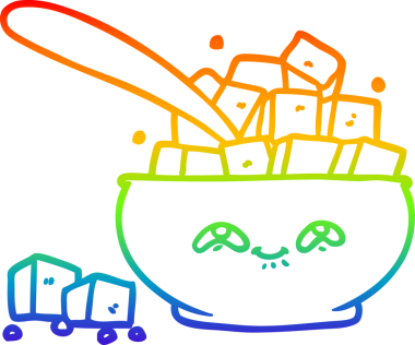 Gökkuşağı gradyan çizgi çizimi bir insan tarafından çizilmiş şeker kasesi