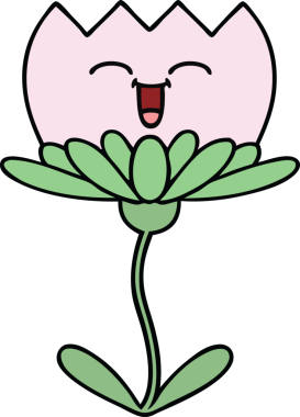 Bir insan tarafından çizilmiş sevimli bir çiçek karikatürü.