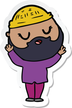 Bir insan tarafından çizilmiş sakallı bir karikatür adamın çıkartması.