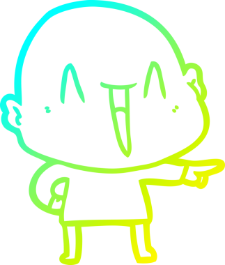 Bir insan tarafından çizilmiş, mutlu, kel bir adamın çizdiği soğuk çizgi.