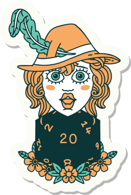 Bir insan şairin çıkartması. Bir insan tarafından çizilmiş doğal 20 zarlı.