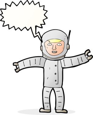 Bir insan tarafından çizilmiş konuşma balonu olan bir uzay adamı.