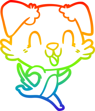 Gökkuşağı gradyan çizgisi bir insan tarafından çizilmiş gülen bir çizgi köpeğin çizimi